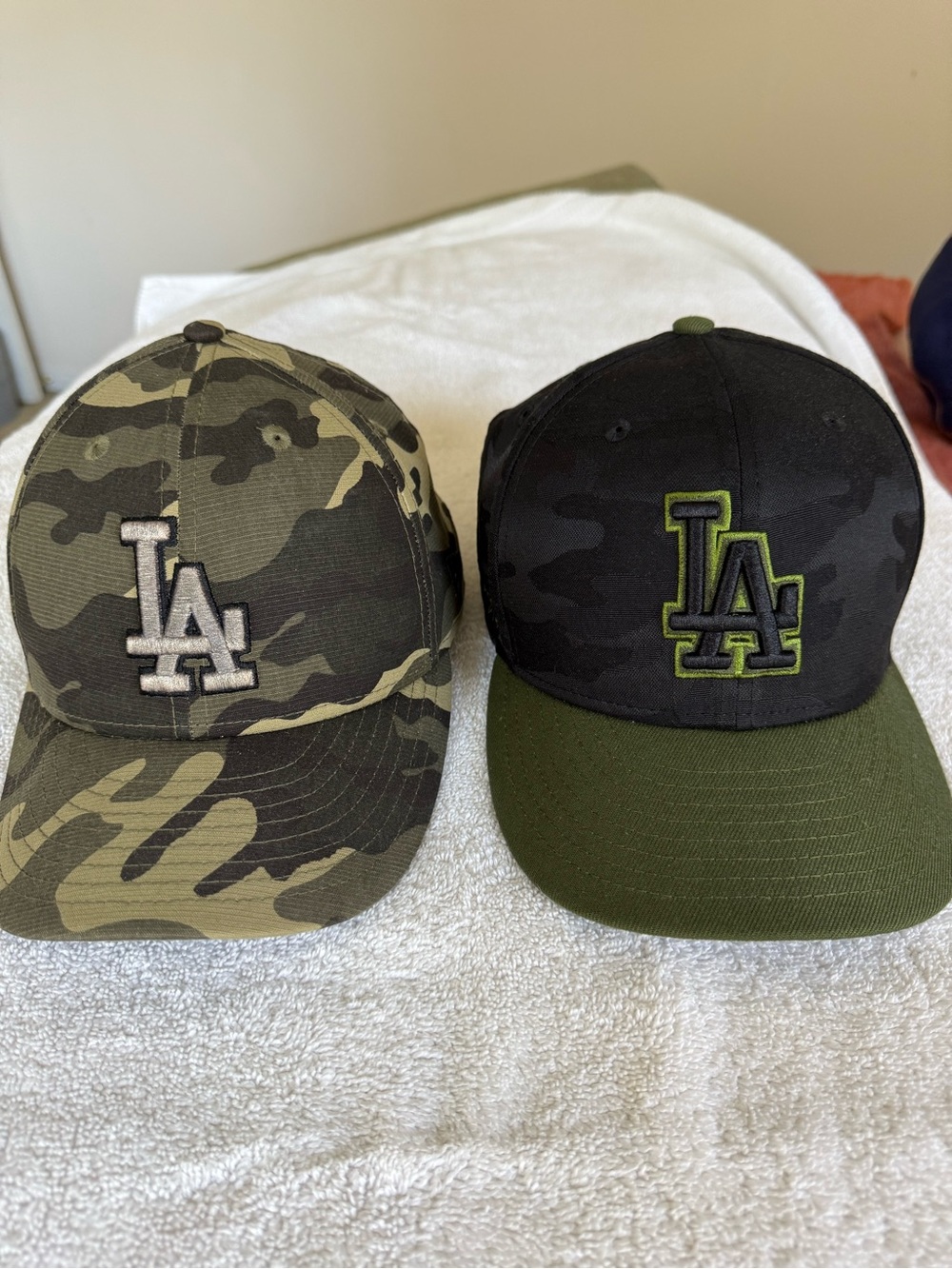 New Era LA Logo Camouflage Caps - Olive Green, Black
